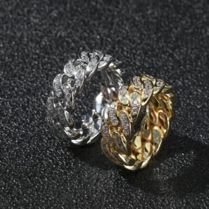 DUOMI Jewelry gold stainless steel cuban chain cz ring