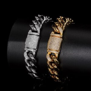 DUOMI Jewelry waterproof stainless steel cuban chain cz bracelet