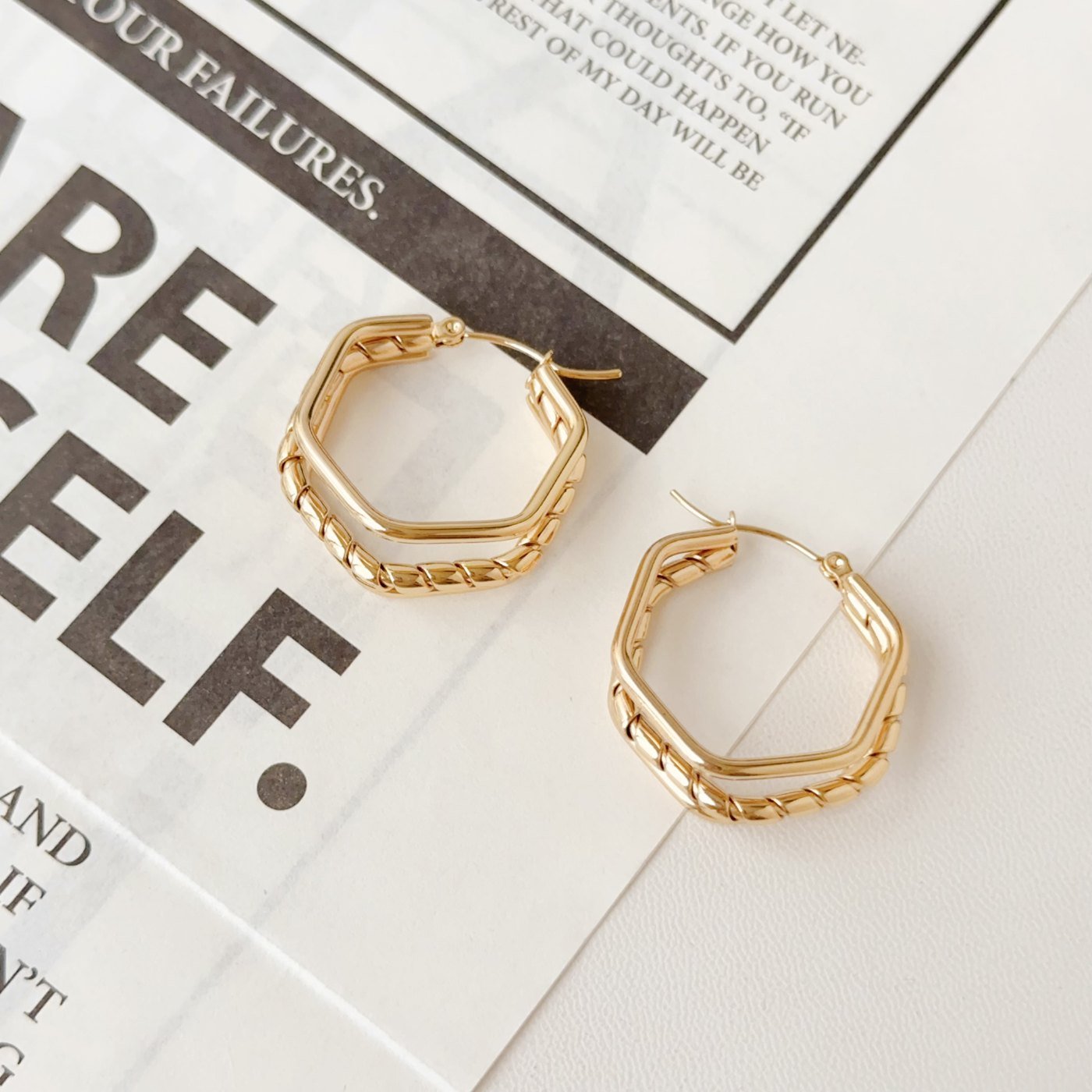 Gold Textured Oval Hoop Earrings - image 2