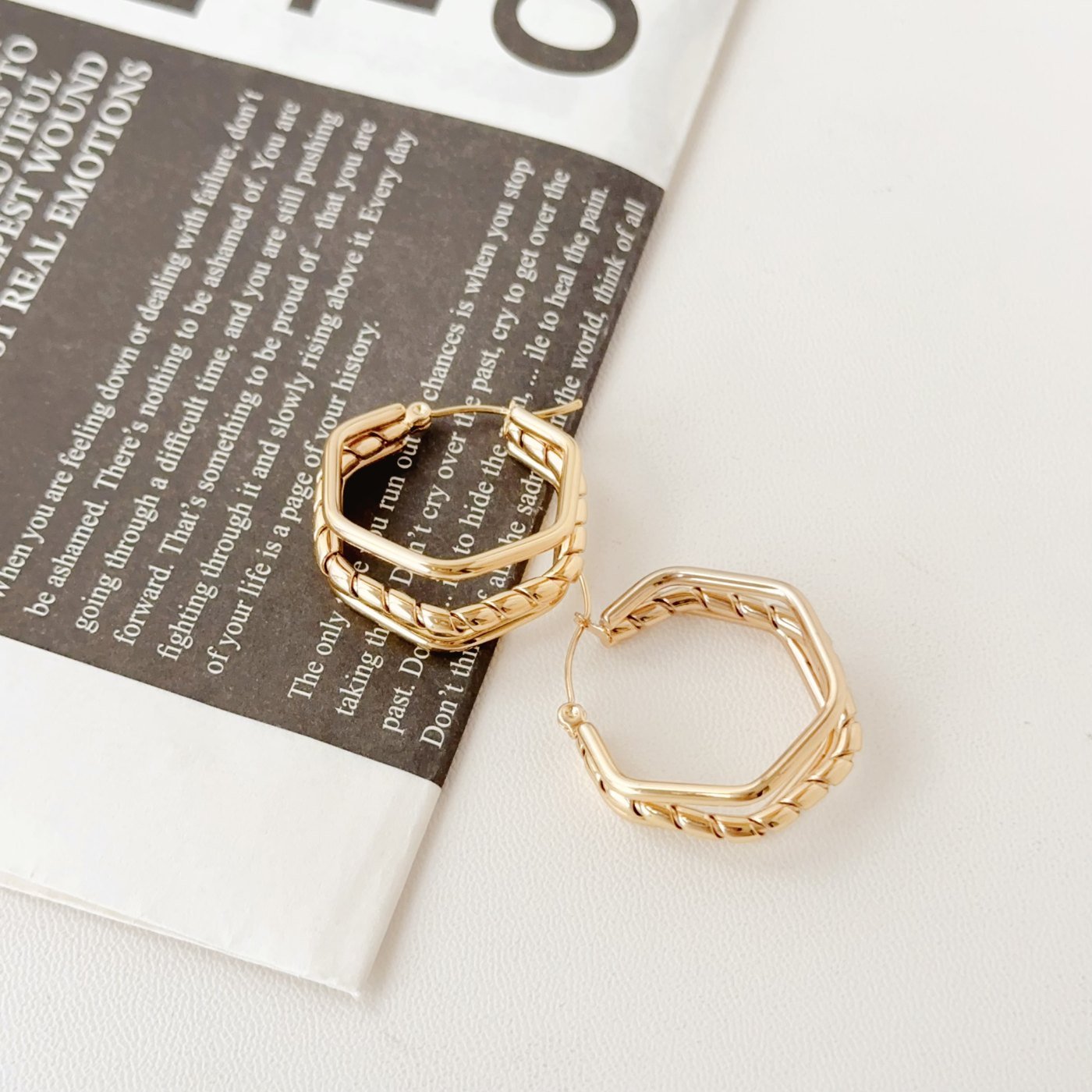 Gold Textured Oval Hoop Earrings - image 3