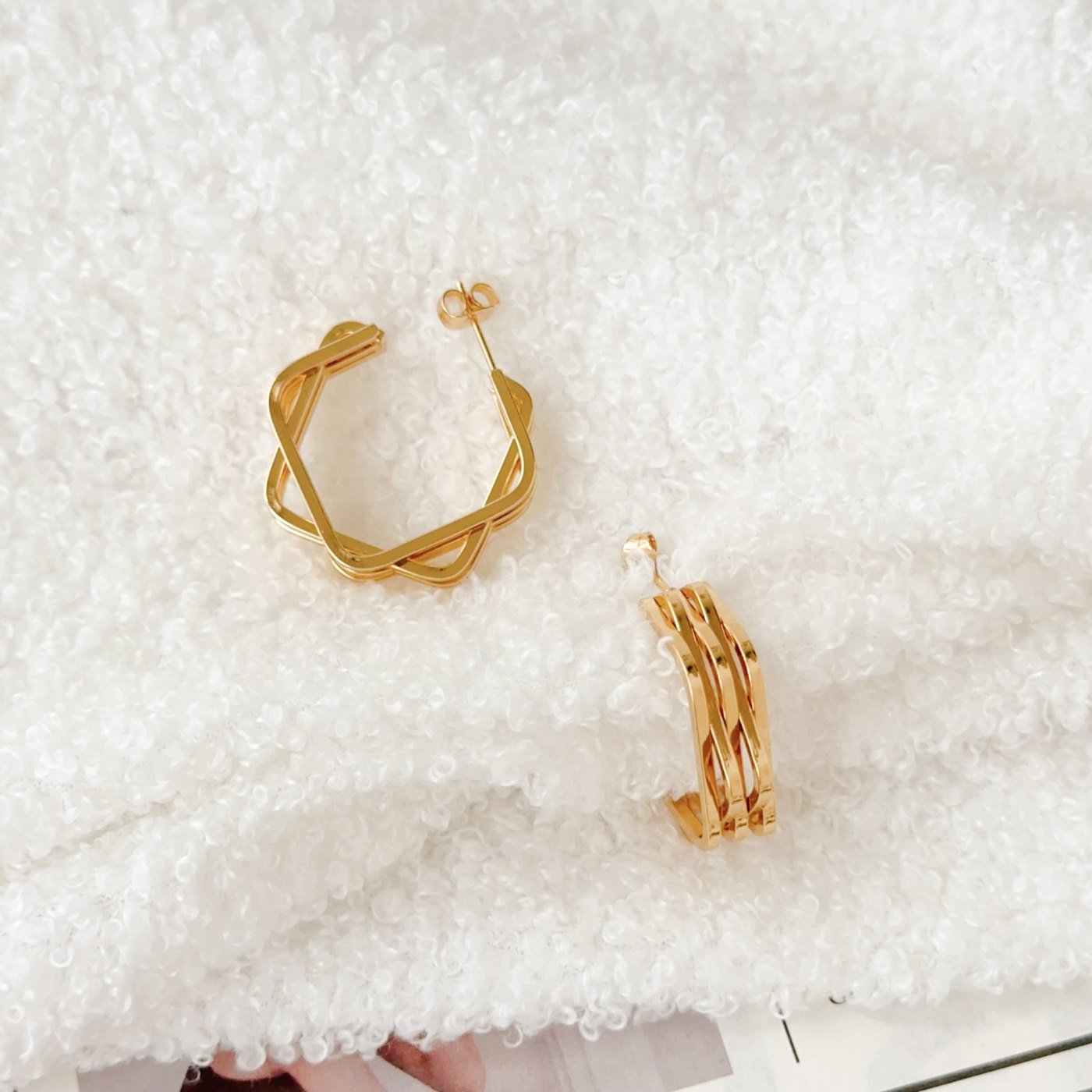 Gold Twisted Mini Hoop Earrings - image 2