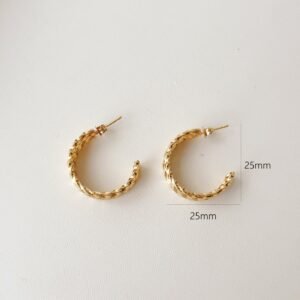 Gold Beaded Crescent Hoop Earrings - image 1