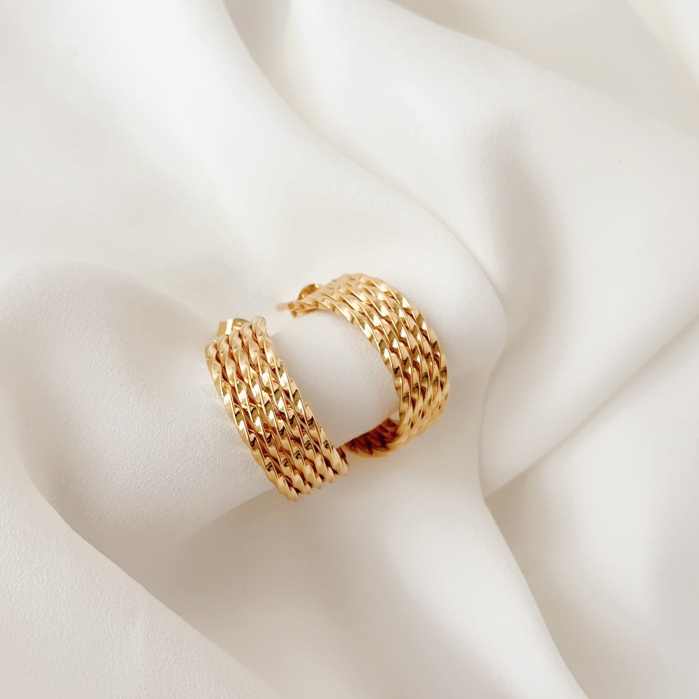 Gold Beaded Crescent Hoop Earrings - image 2