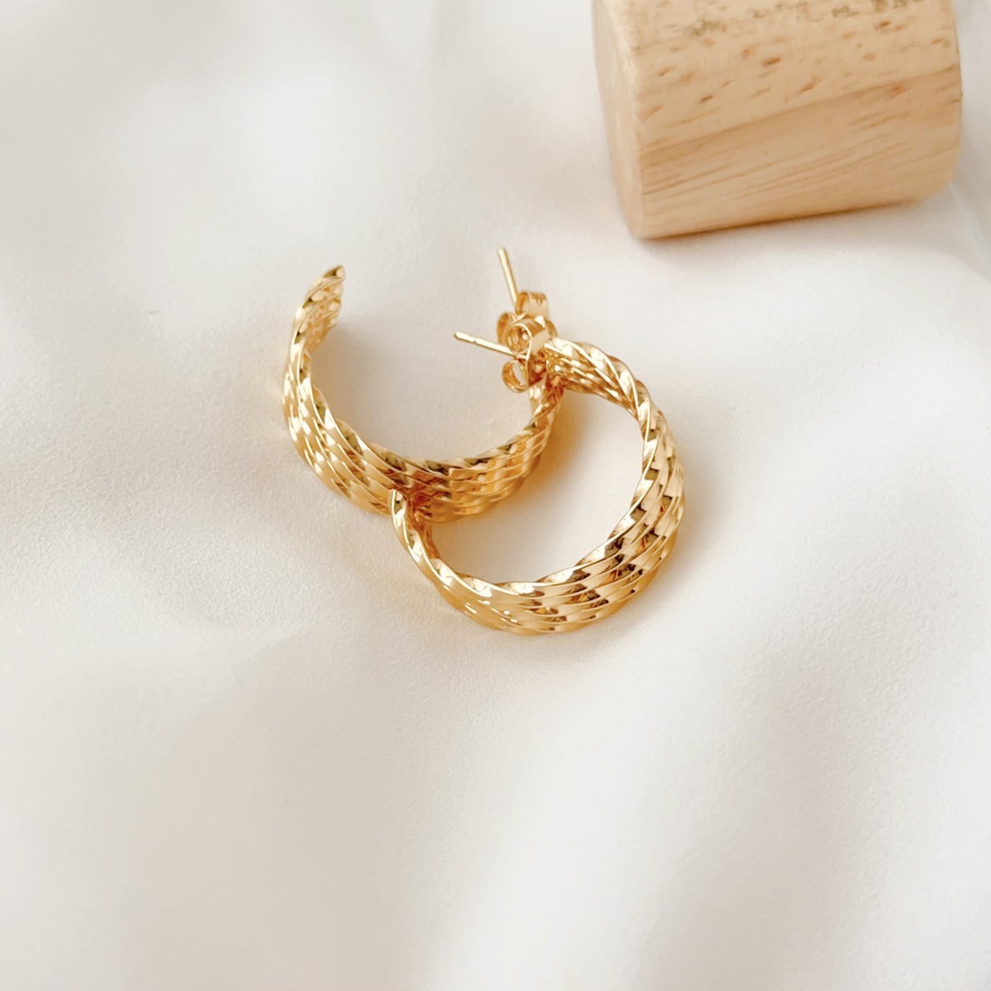 Gold Beaded Crescent Hoop Earrings - image 5