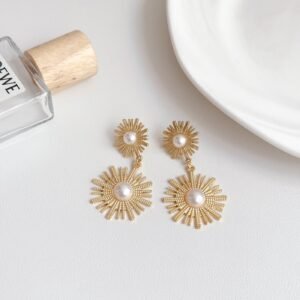 Gold Sunflower Dangle Earrings - image 1