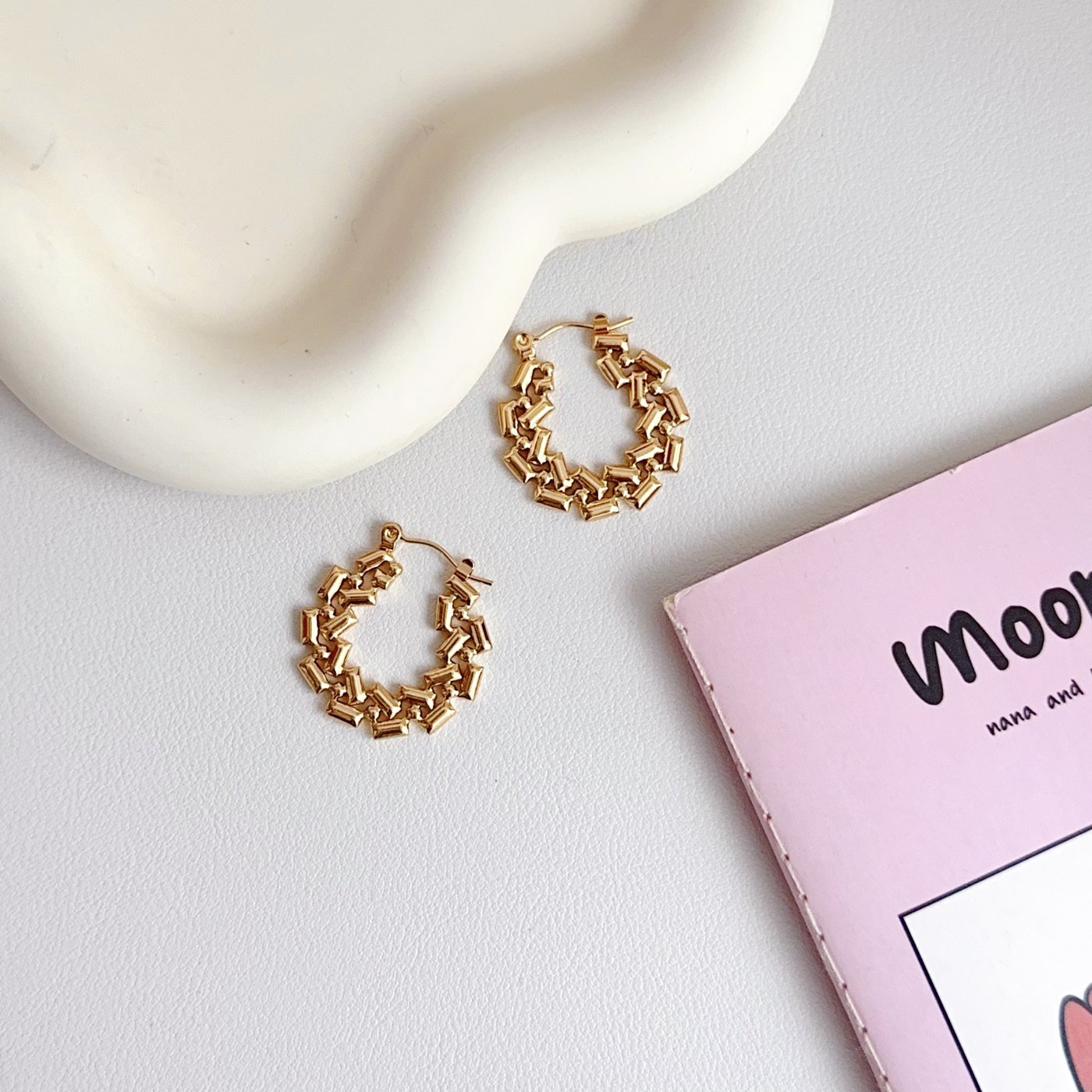 Gold Wave Hoop Earrings - image 1