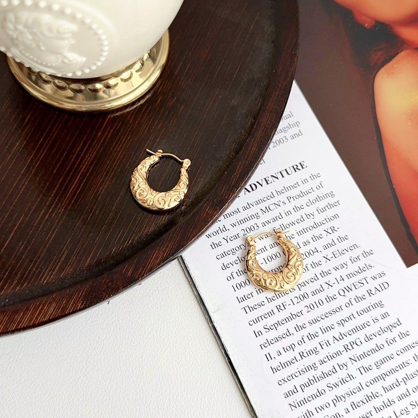 Gold Heart Zircon Earrings - image 1