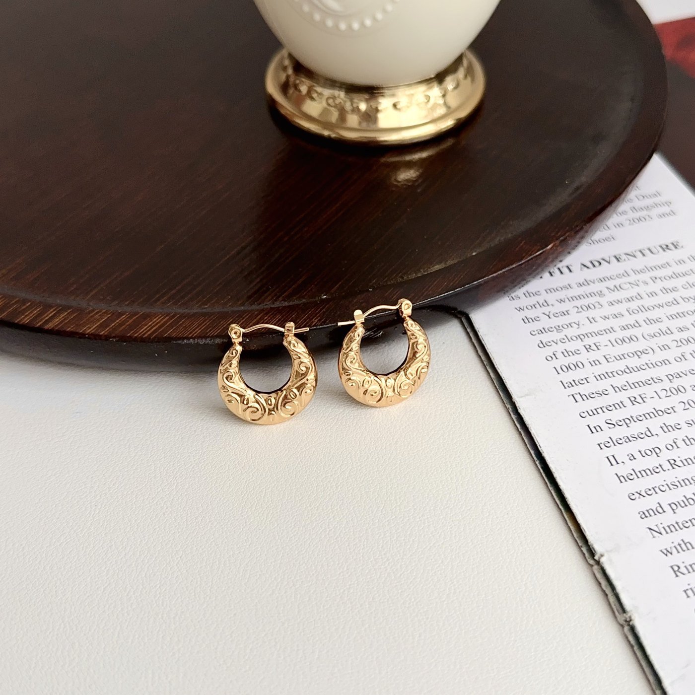 Gold Heart Zircon Earrings - image 2