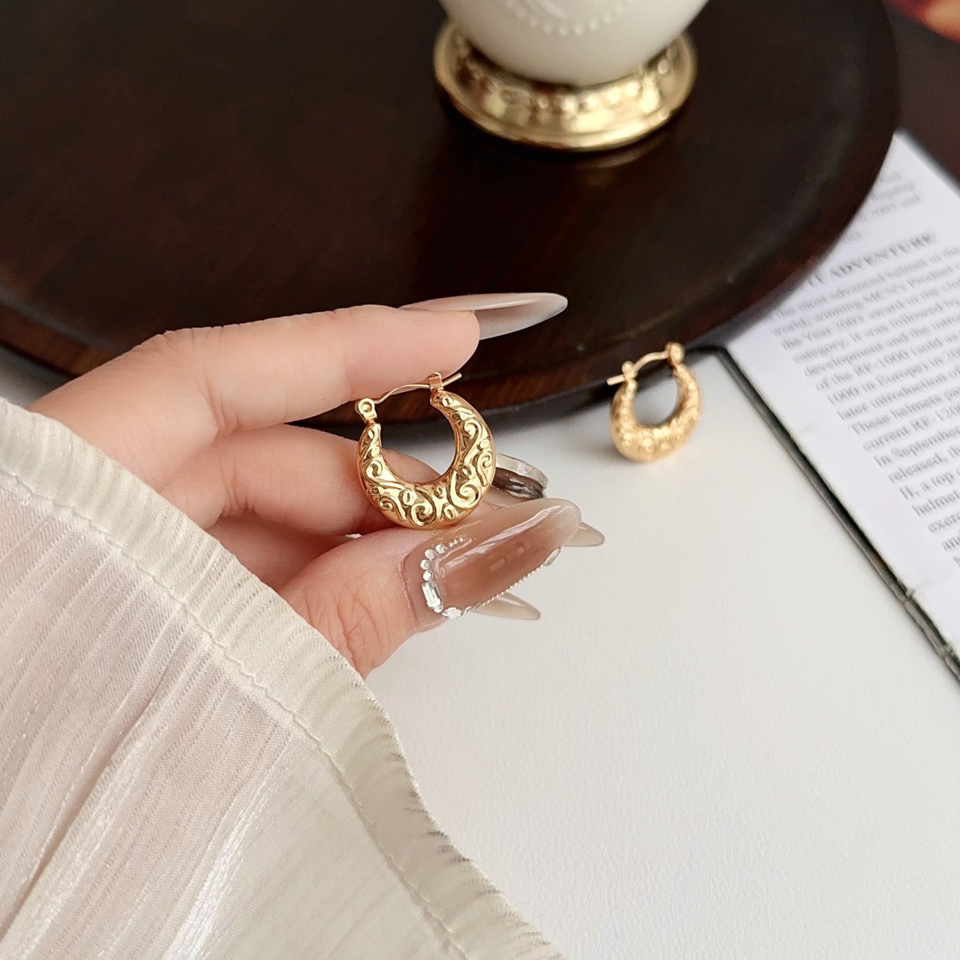 Gold Heart Zircon Earrings - image 3