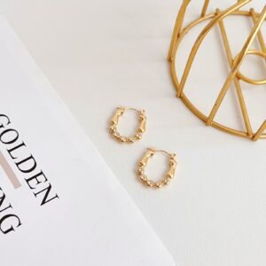 Gold Rectangle Pave Hoop Earrings - image 1