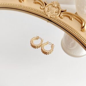 Gold Pearl Round Hoop Earrings - image 1