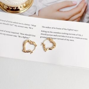 Gold Heart Shape Hoop Earrings - image 1