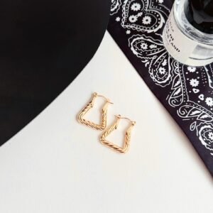 Gold Geometric Rectangle Hoop Earrings - image 1
