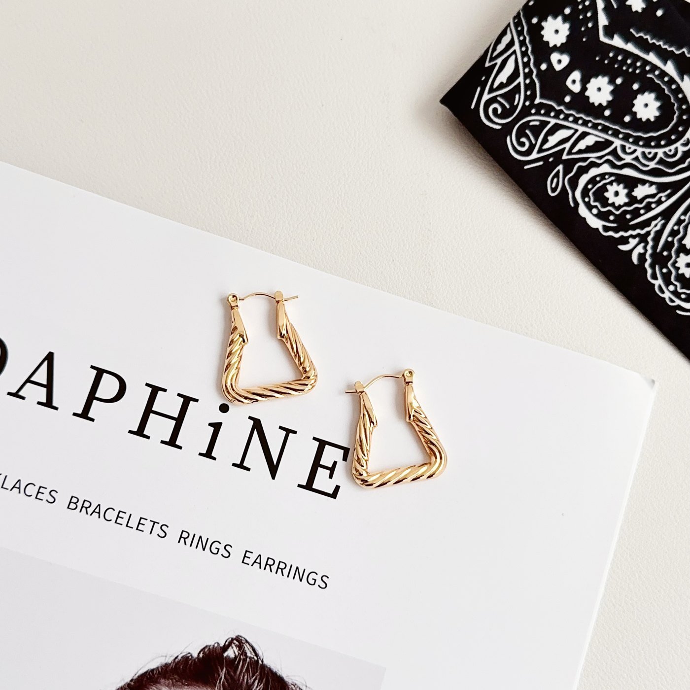 Gold Geometric Rectangle Hoop Earrings - image 5
