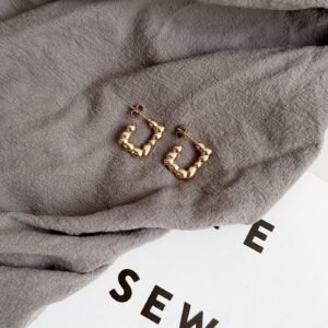Gold Square Pave Hoop Earrings - image 1