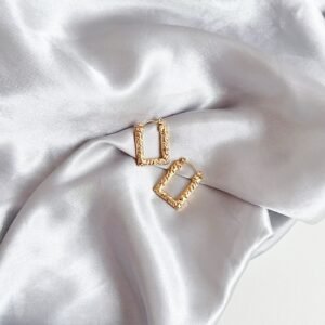 Gold Rectangle Stud Earrings - image 1