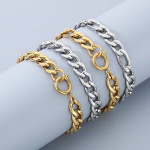 DUOMI Jewelry waterproof stainless steel cuban chain figaro chain bracelet