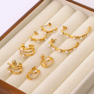DUOMI Jewelry waterproof stainless steel pearl cz earrings
