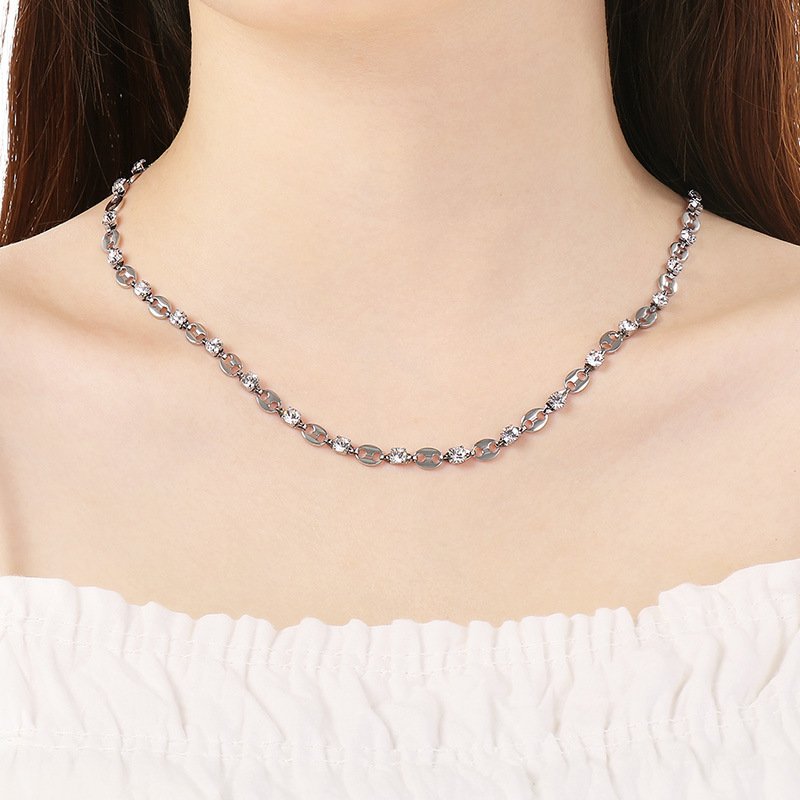 DUOMI Jewelry gold stainless steel cz necklace