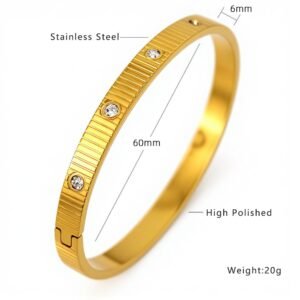 60mm Gold Stainless Steel CZ Bangle Wholesale