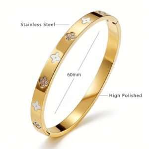 Stainless Steel CZ Flower Enamel Bangle Wholesale
