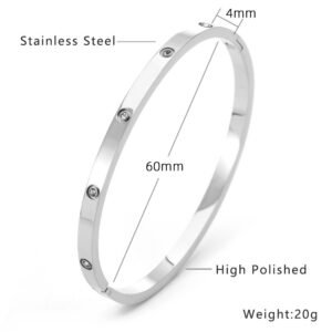 4mm 60mm Silver Stainless Steel CZ Bangle Wholesale