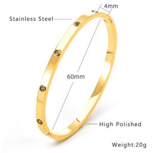 4mm 60mm Gold Stainless Steel CZ Bangle Wholesale