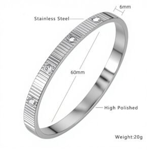 60mm Silver Stainless Steel CZ Bangle Wholesale