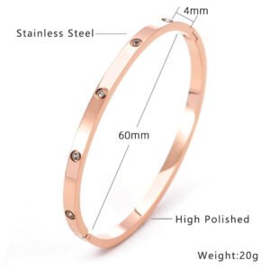 4mm 60mm Rose Gold Stainless Steel CZ Bangle Wholesale