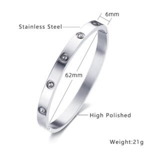 6mm 62mm Silver Stainless Steel CZ Bangle Wholesale