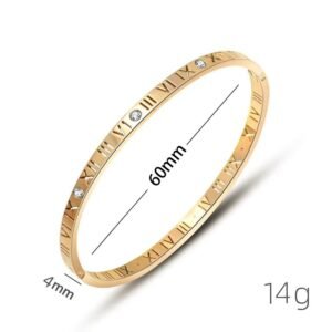 4mm Gold Stainless Steel CZ Clover Roman Numeral Bangle Wholesale