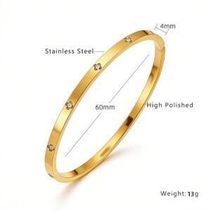 4mm Stainless Steel CZ Clover Bamboo Bangle Wholesale