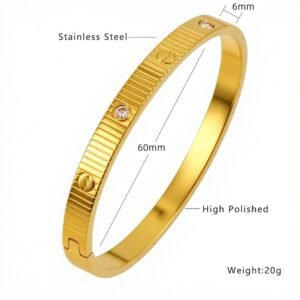 60mm Gold Stainless Steel CZ Nail Bangle Wholesale