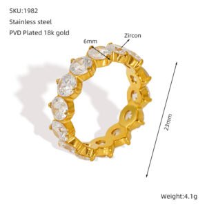 DUOMI Jewelry gold stainless steel cz ring