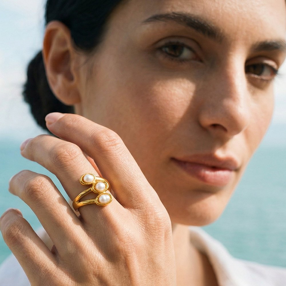 Stainless Steel Pearl Vintage Ring Wholesale product image