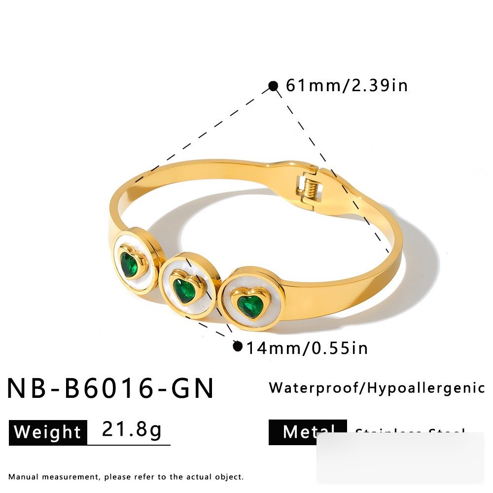 Stainless Steel CZ White Shell Heart Geometric Bangle Wholesale product image