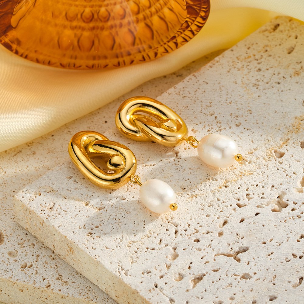 Stainless Steel Pearl Geometric Earrings Wholesale product image