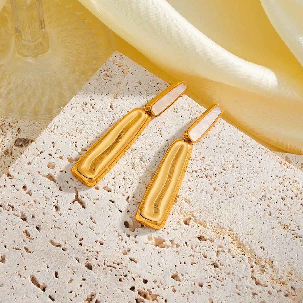 Stainless Steel White Shell Geometric Minimalist Earrings Wholesale product image
