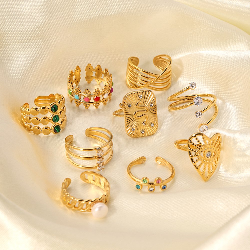 Stainless Steel CZ Vintage Enamel Open Ring Wholesale product image