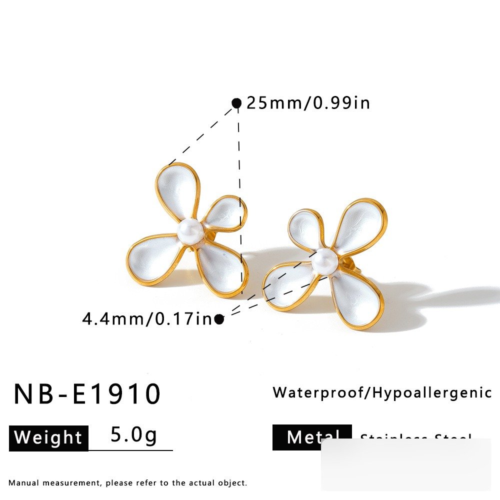 Stainless Steel Pearl Flower Vintage Minimalist Earrings Wholesale product image