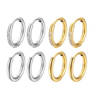 10mm 8mm Stainless Steel CZ Earrings Style DMEH0104 Wholesale product image