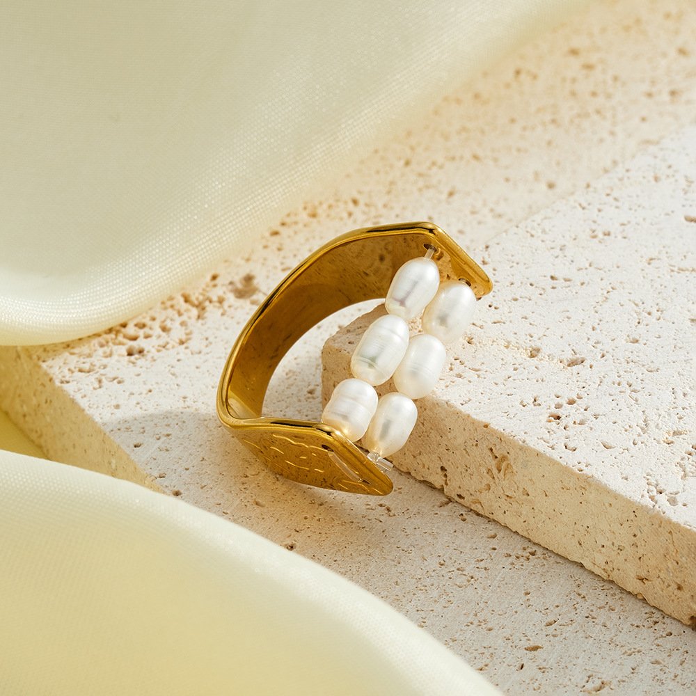 Stainless Steel Pearl Geometric Minimalist Ring Style DM5030116 Wholesale product image