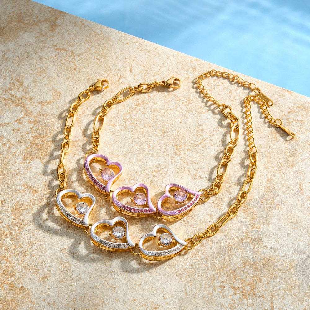 Stainless Steel CZ Heart Minimalist Enamel Bracelet Wholesale product image