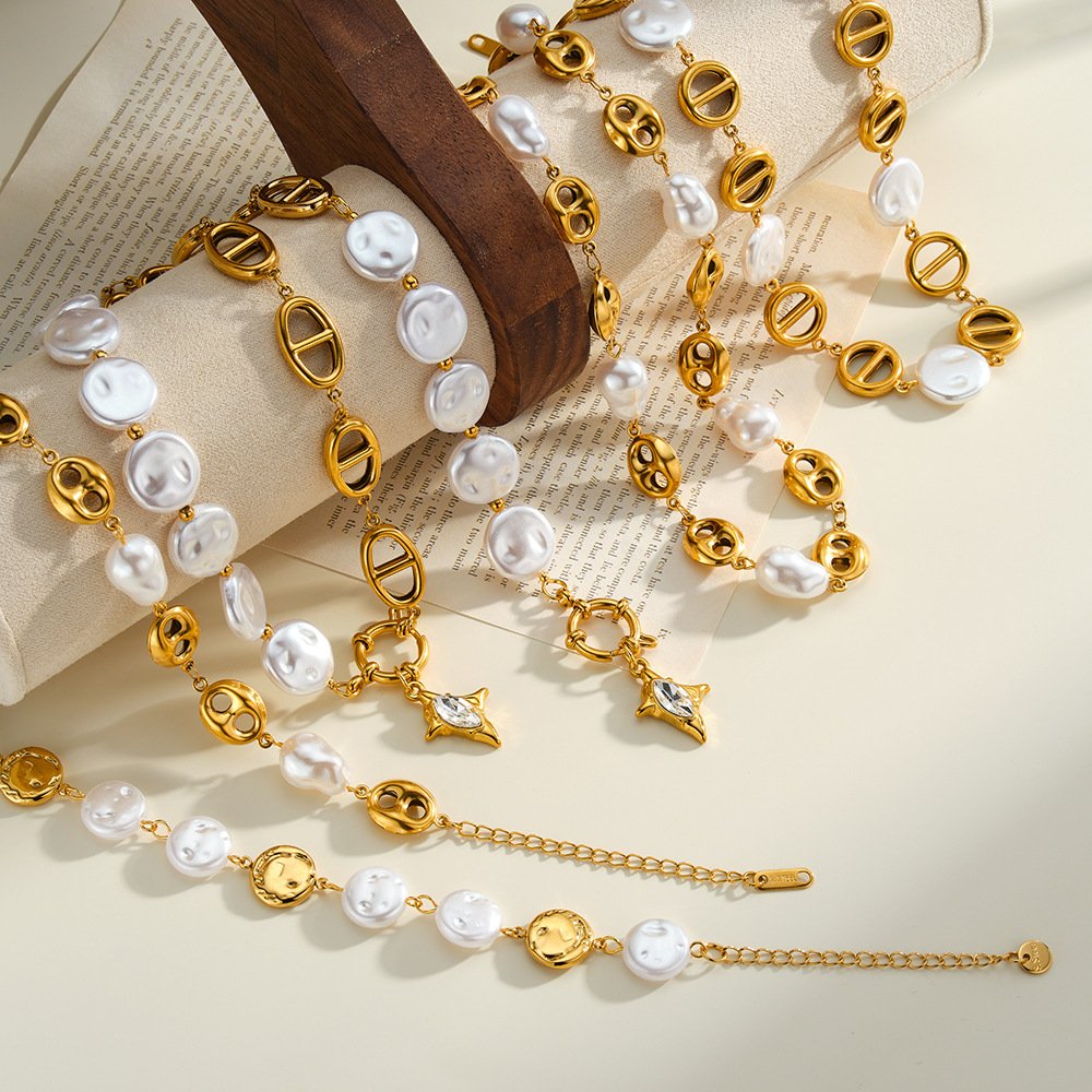 Stainless Steel Pearl CZ Minimalist Jewelry Bracelet Wholesale product image