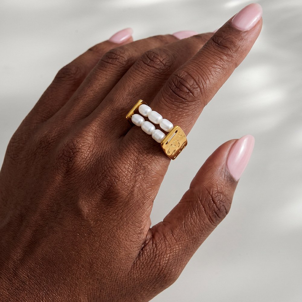 Stainless Steel Pearl Geometric Minimalist Ring Style DM5030116 Wholesale product image