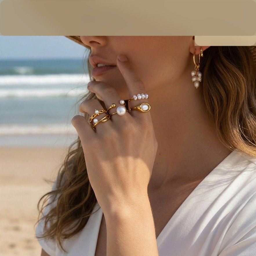 Stainless Steel Pearl Geometric Minimalist Ring Style DM5030026 Wholesale product image