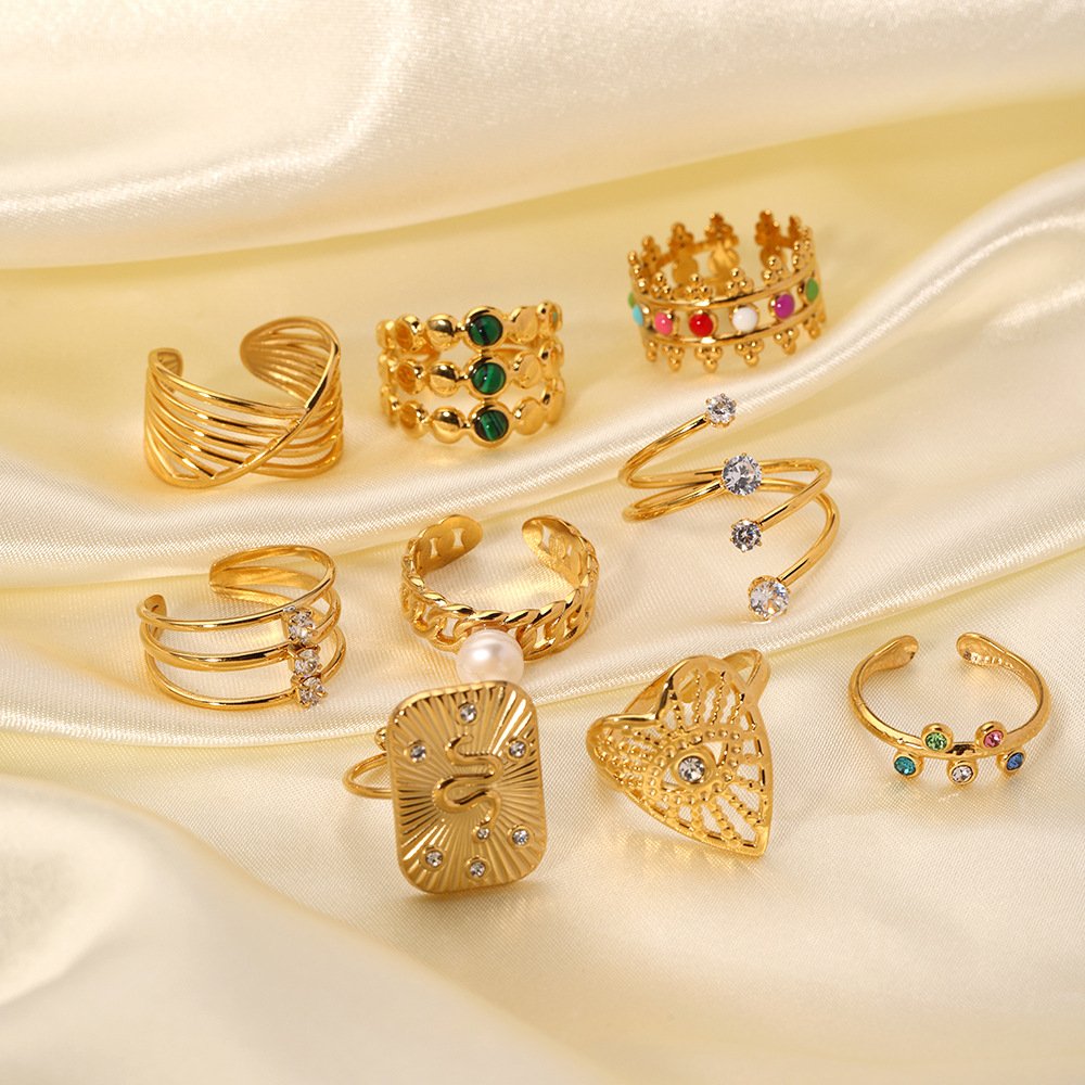 Stainless Steel CZ Vintage Enamel Open Ring Wholesale product image