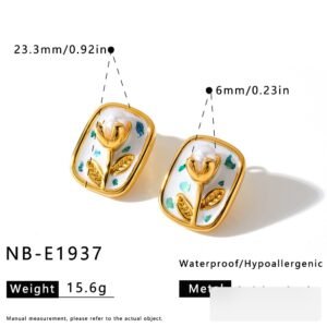 Stainless Steel Pearl Flower Minimalist Enamel Earrings Wholesale product image