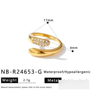 Stainless Steel CZ Geometric Minimalist Open Ring Wholesale product image