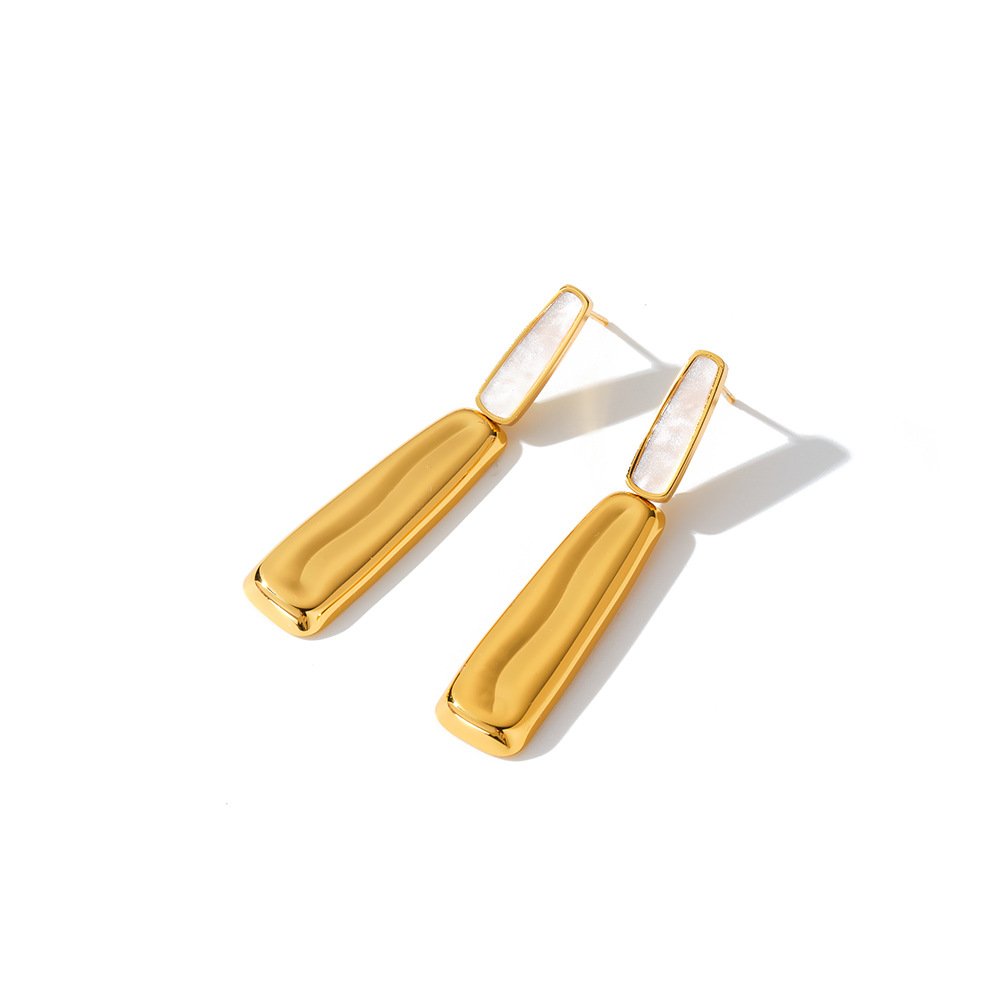 Stainless Steel White Shell Geometric Minimalist Earrings Wholesale product image